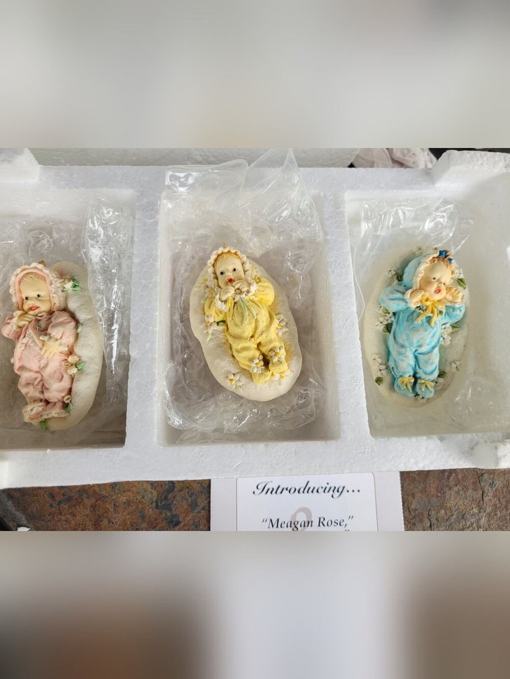 Ashton-Drake Porcelain Baby Figurine Ornaments, Yellow & Blue (85)